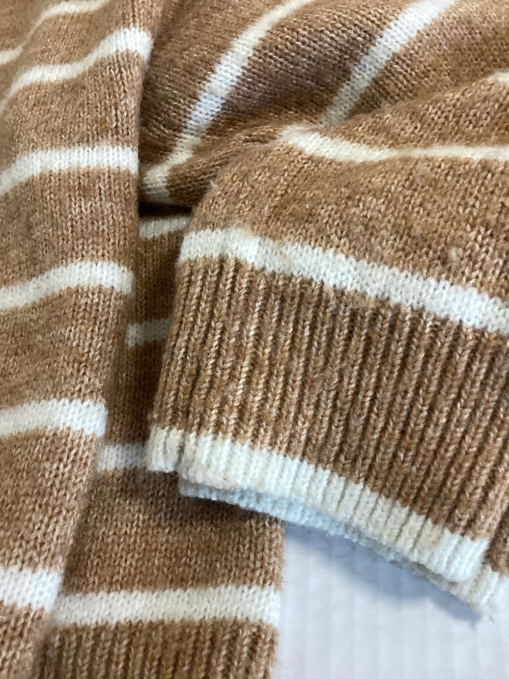 Designer $89 JASON WU Wool Classic Crewneck Americana Striped Sweater Camel - Picture 6 of 11